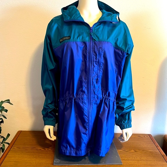 Columbia Women’s Cinch Waist Windbreaker Blue/Green Size L EUC - Picture 1 of 4